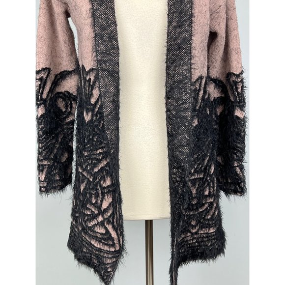Renuar Womans Open Front Cardigan Duster Blush Black Scroll Print size Small - Picture 7 of 13